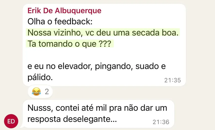 Print de WhatsApp: participante conta que o vizinho comentou a mudança dele